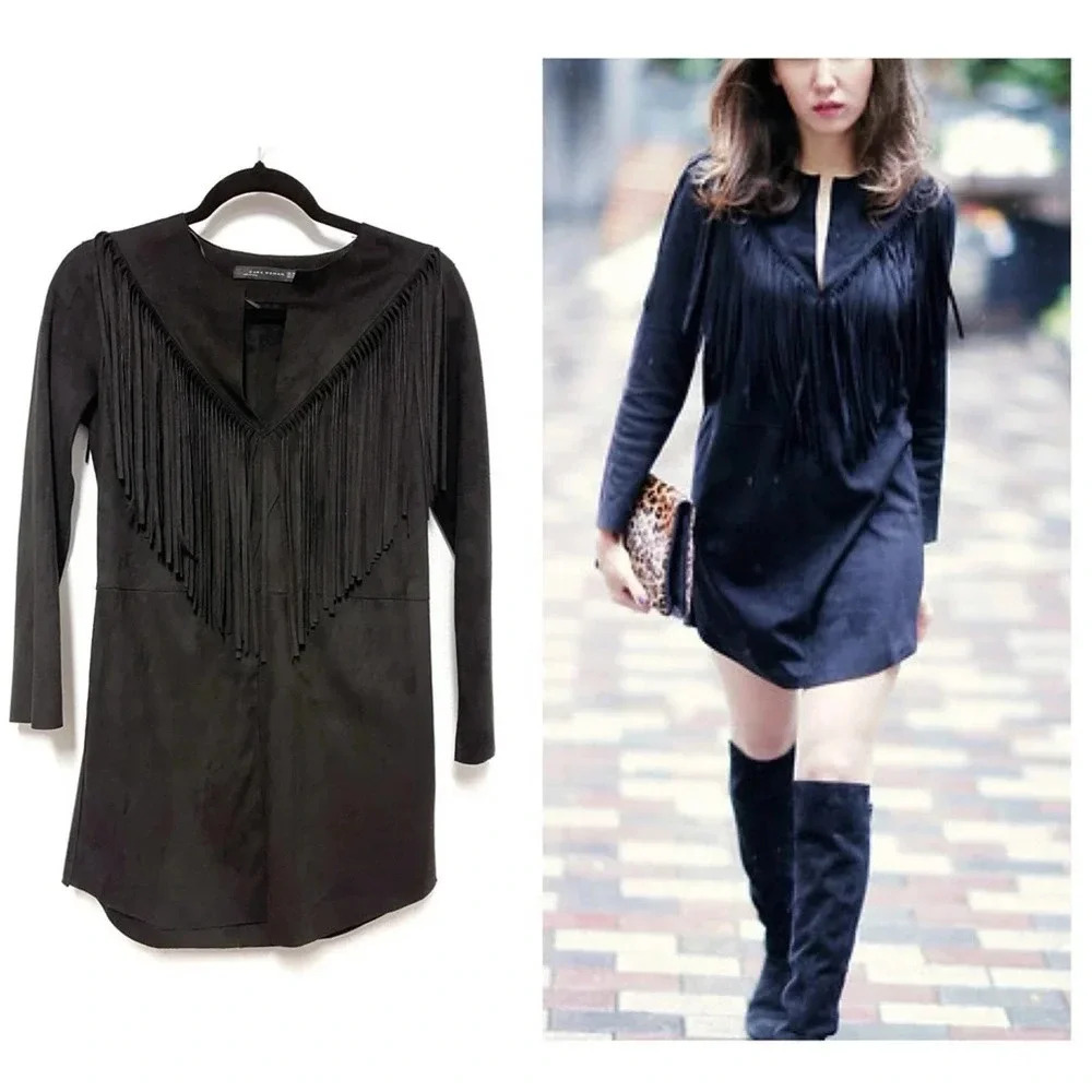 Zara Black Fringe Mini Dress